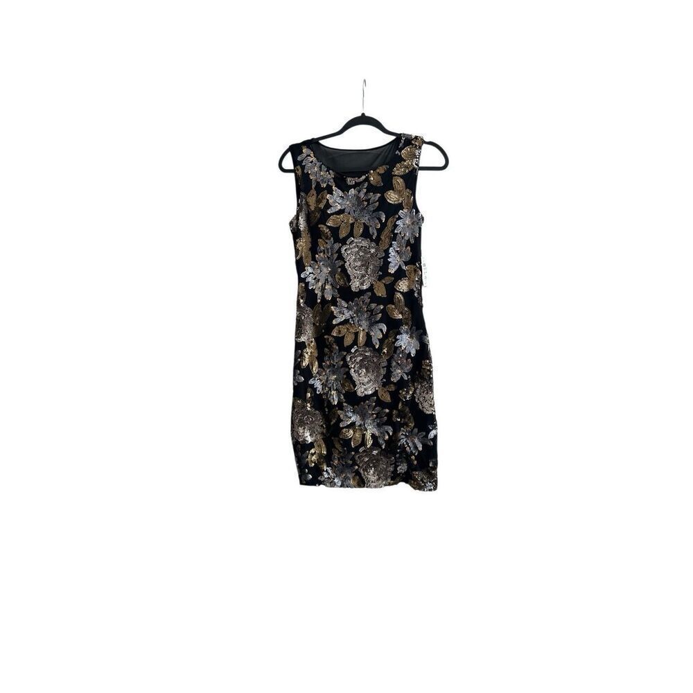 NWT Cache dress sequin Floral gold and silver Size S